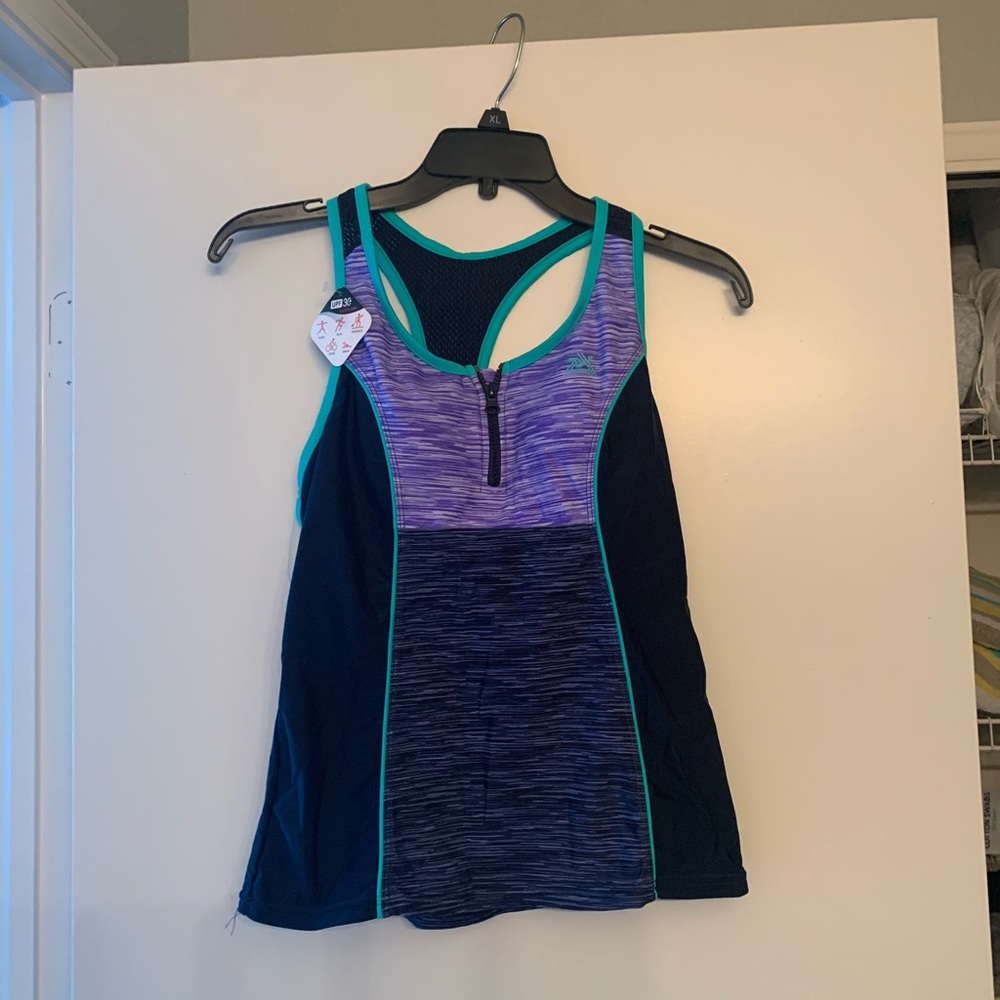 Purple and black bathing suit top